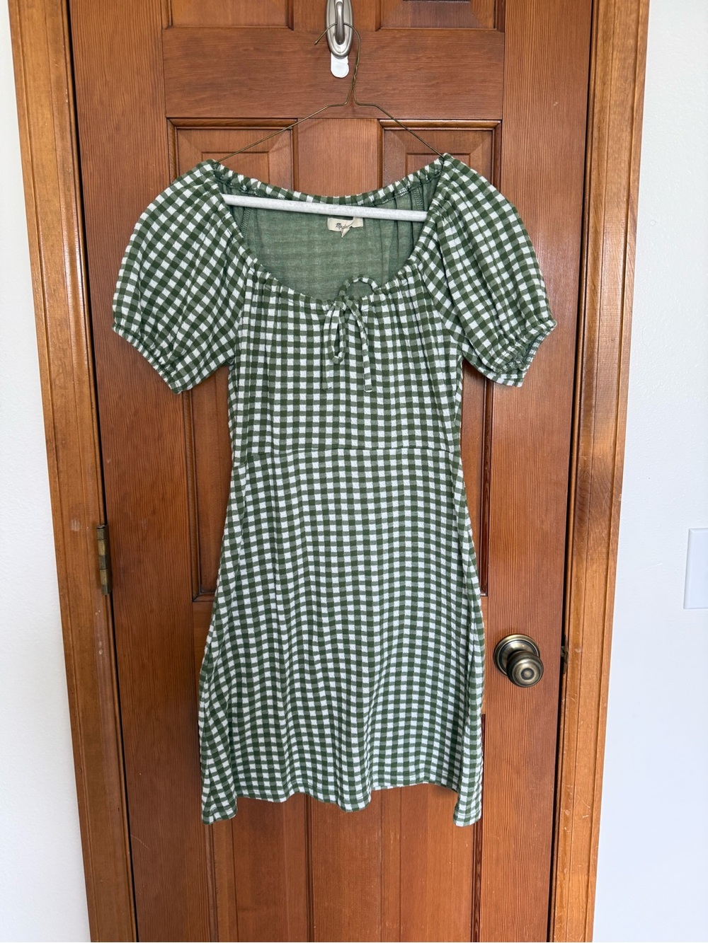 Madewell Green and White Gingham Mini Dress